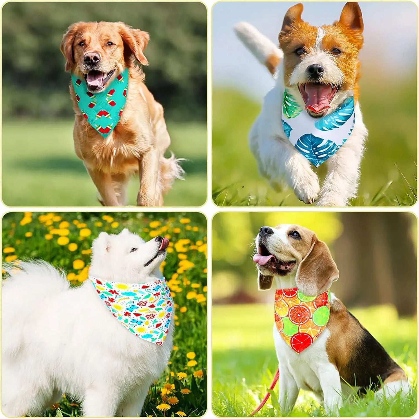 Lot de 50 bandanas d'été hawaïens pour chien - Écharpes triangulaires douces en polyester - Motifs de fruits et de fleurs - Pour animaux de petite, moyenne et grande taille