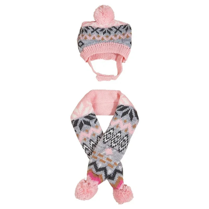 Pet Scarf Hat Set Christmas Pet Clothes Diamond Pattern Plush Ball Knitted Beanie Scarf Pet Accessories for Cat Dog