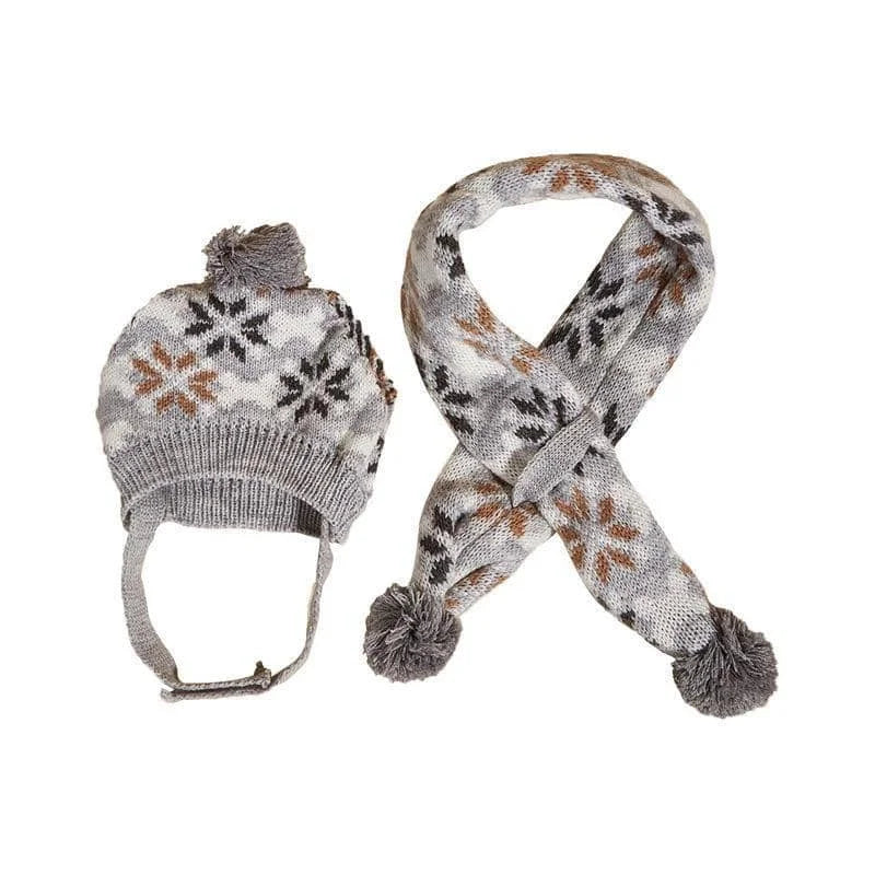 Z1 Dog cat hat scarf set pom-pom knitted warm Christmas snowflake triangular grid Chihuahua Bulldog Pug