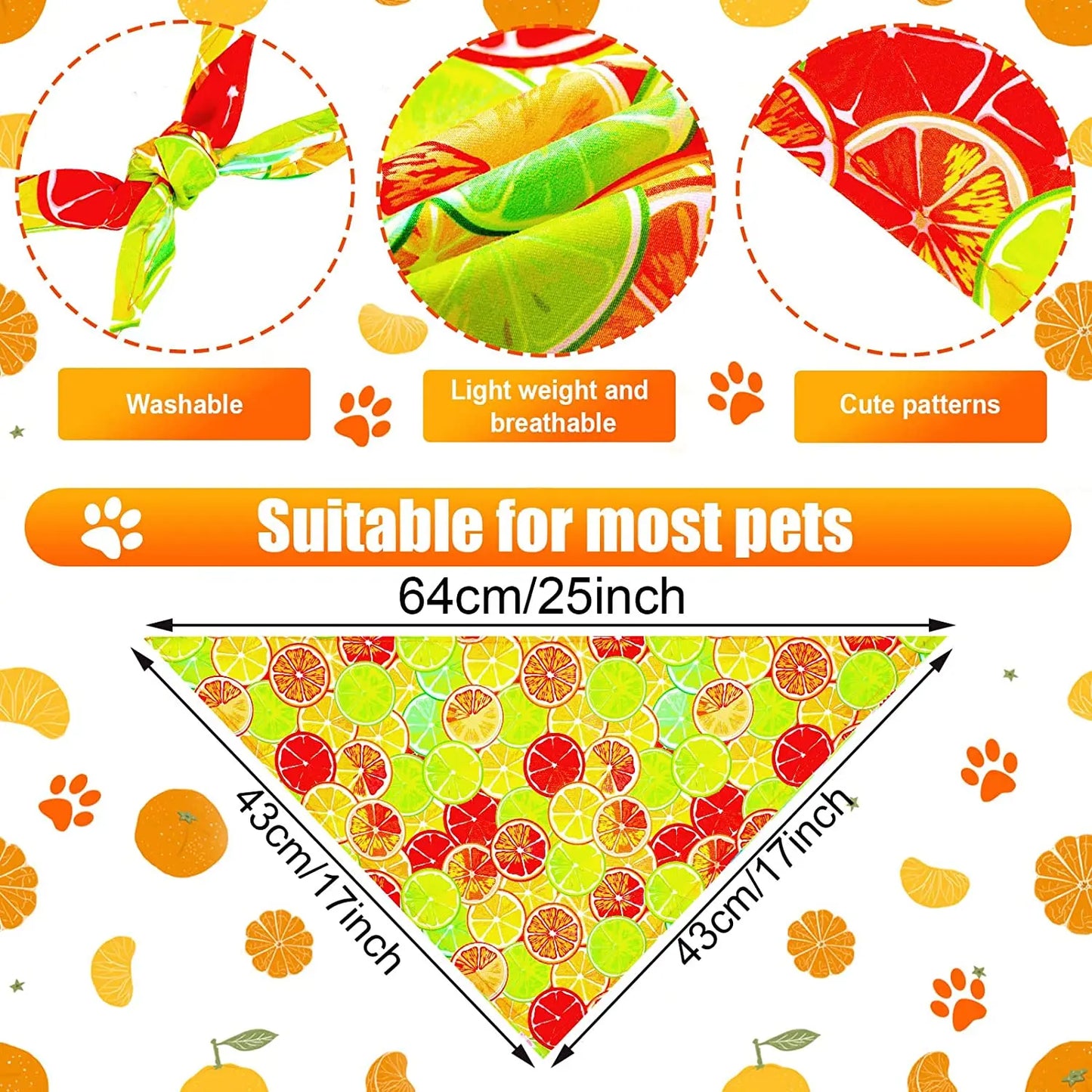 Lot de 50 bandanas d'été hawaïens pour chien - Écharpes triangulaires douces en polyester - Motifs de fruits et de fleurs - Pour animaux de petite, moyenne et grande taille