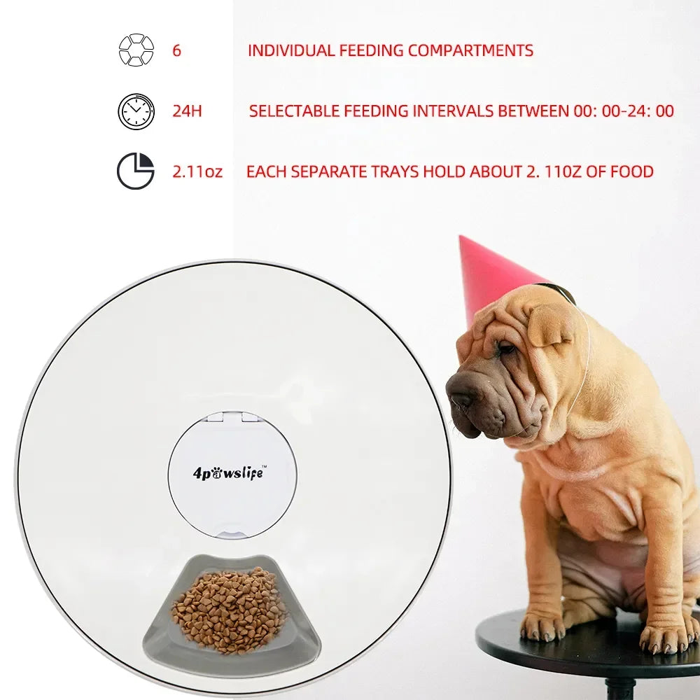 Distributeur automatique de nourriture pour chien et chat, 6 repas, 6 grilles, distributeur électrique de nourriture sèche pour chien et chat, alimentation 24 heures sur 24, fournitures pour animaux de compagnie